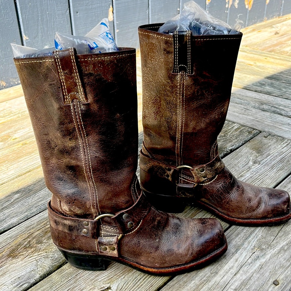 Frye distressed moto boots grey